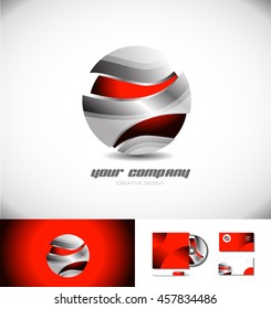 Vector company logo icon element template metal metallic grey red sphere 3d games media business corporate