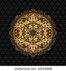 Vector company mark, emblem, element. Simple geometric mandala logotype. Gentle golden beautiful circular logo for boutique, shop, business, interior. Surround abstract blossom.