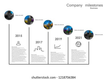 Vector company milestone with line and blurred icons