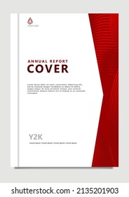 Vector company red annual report cover with curvy lines element.
