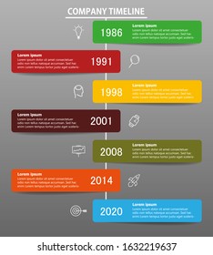 Vector company timeline template with color icons and place for text