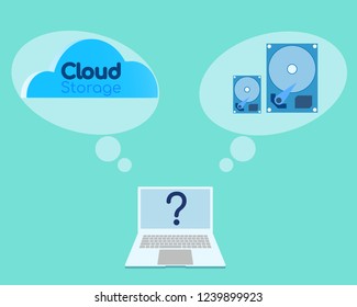 Vector of comparing concept between old hard drive with new cloud database for your business.