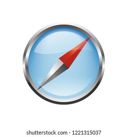 Vector compass with blue face and red arrow - icon or logo template in glass style