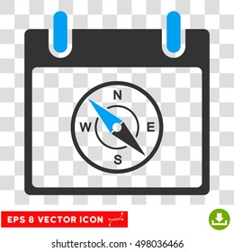 Vector Compass Calendar Day EPS vector icon. Illustration style is flat iconic bicolor blue and gray symbol on a transparent background.