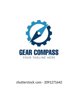 Vector compass and gear logo combination. Navigation and mechanic symbol or icon. Unique travel and industrial logotype design template.