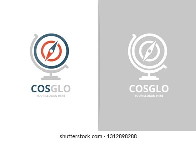 Vector compass and globe logo combination. Unique travel logotype design template.