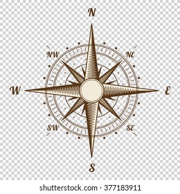 Vector Compass. Height Quality Illustration. Old Style. West, East, North, South. Wind Rose Simple Style Isolated