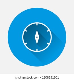 Vector  compass icon on blue background. Flat image compass symbol for determining the sides of the world with long shadow. Layers grouped for easy editing illustration. For your design.