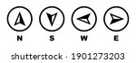 Vector compass icons of north, south, east and west direction. Map symbol. Arrow icon. Vector illustration.