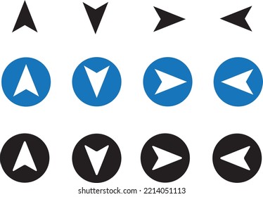 Vector compass icons of north, south, east and west direction. Map symbol. Arrow icon. Vector illustration.
