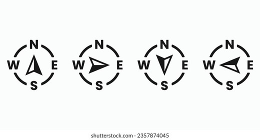 Vektorkompasssymbole in Nord-, Süd-, Ost- und Westrichtung. Kartensymbol. Pfeilsymbol.