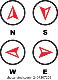 Vector compass icons of north, south, east and west direction. Map symbol. Arrow icon. Vector illustration