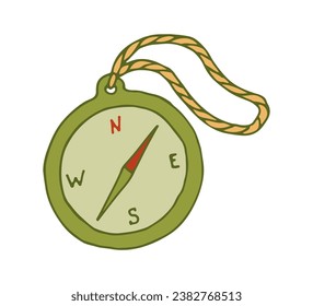 Vector Compass Illustration. Doodle Hand Drawn Icon for Camping, Hiking, Trekking, and Local Tourism Tourism