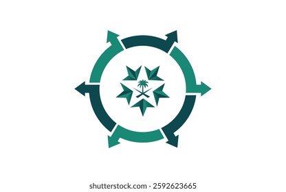Vector compass logo design of rotating group of people with growth arrow