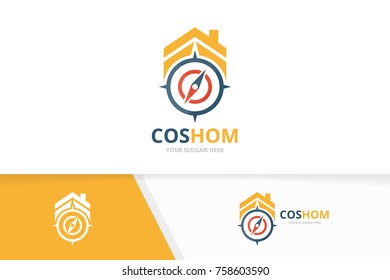 Vector compass and real estate logo combination. Navigation and house symbol or icon. Unique travel and rent logotype design template.