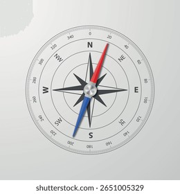 Vector Compass Realistic Icon for Navigation. Travel Compass Rose Illustration, Nautical Compass for Adventure, Journey and Tourism Design. Vintage Compass Map Element, Directional Symbol