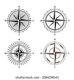 Vector compass rose with North, South, East and West indicated