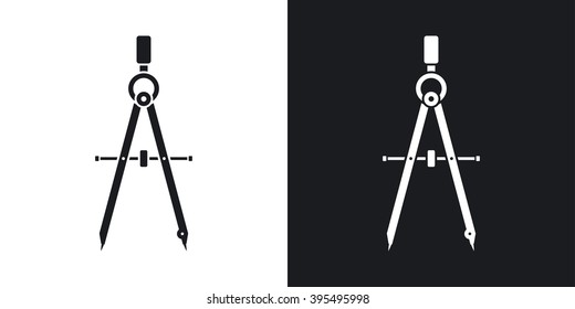 Vector compass tool icon. Two-tone version on black and white background