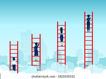 Vector of competing business women climbing up ladder of success 