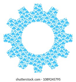 Vector component icons are arranged into gear wheel collage. Technical design concept constructed with component pictograms.