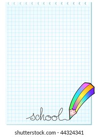 Vector composed of a background check sheet and a pencil that writes the word "school"