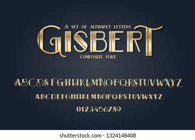vector composite font. Art Deco alphabet set. lowercase and uppercase letters as well as numbering from 0-9. great for retro parties and vintage-style advertising