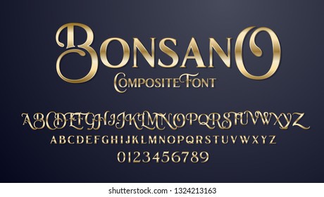vector composite font Bonsano. elegant serif alphabet set. lowercase and uppercase letters as well as numbering from 0-9. Great for a luxury party and expensive advertising. Composite Font