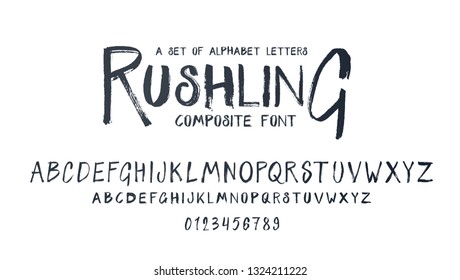 vector composite font. grunge alphabet set. lowercase and uppercase letters as well as numbering from 0-9. Perfect for brutal hipster parties and grunge advertising. Composite Font