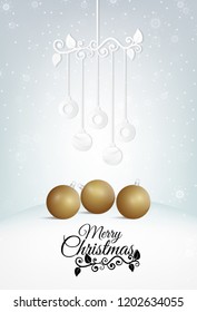 Vector of  composite image Merry Christmas, ball paper art style, gold ball