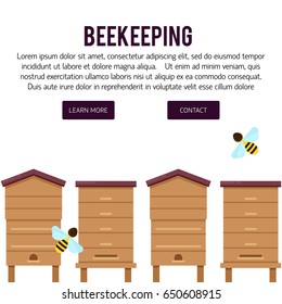 Vector composition with beekeeping symbols. Modern template illustration. Banner or web page template with with place for text.