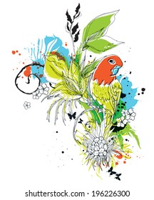 Vector composition with birds and flowers eps10