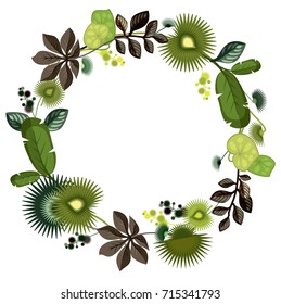 Vector composition bouquet of exotic plants and tropical leaves a wreath of herbs and leaves on a white background isolated