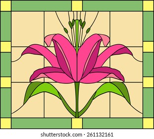 Vector composition of a bouquet of lilies / Stained glass window