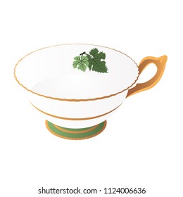 Vector composition Cup with Ornament of Grape Leaves. A hand-drawn image for insertion into a document, a website, a presentation, etc.
