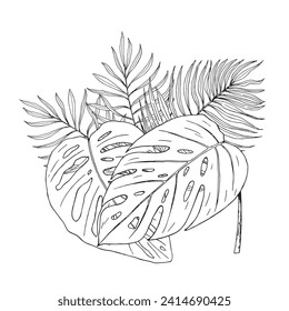 Vector composition with exotic leaves. Hand drawn illustration converted to vector. For printing on textiles, packaging, wallpaper, cards.
