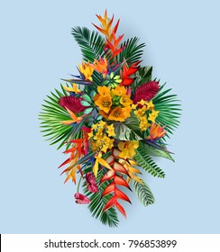 vector composition of exotic, tropical flowers.Elegant floral vector composition. A print for a tshirt. 