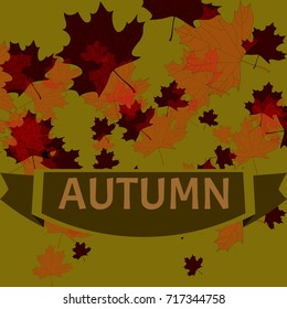 Vector composition of falling autumn maple leaves and inscription in a decorative frame