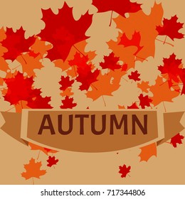Vector composition of falling autumn maple leaves and inscription in a decorative frame