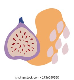 Vector composition with figs and abstraction. Cute fruit for t shirt print, poster, logo, postcards, label or card. Editable vector illustration