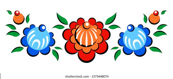 Vector composition of floral elements in Russian traditional style. Russian ornament. Gorodets painting
