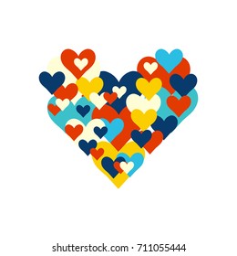 Vector composition with heart shapes. Great as illustration for Love or birthday card, Valentine Day romantic background, trendy wedding invitation. Romantic icon with heart shapes.