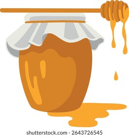 Vector composition with a jar of honey and honey dipper. Perfect for product design, web, textile, wallpaper, wrapping paper etc