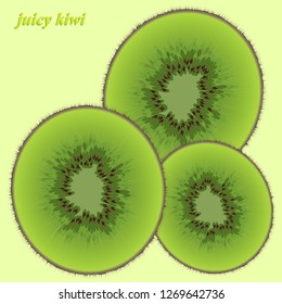 Vector composition with kiwi. Close-up of sliced juicy kiwi. Vector illustration for your design.