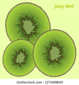 Vector composition with kiwi. Close-up of sliced juicy kiwi. Vector illustration for your design.
