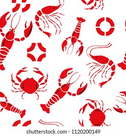 Vector composition lobster shrimp crab seamless pattern white background illustration wallpaper