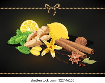 Vector composition made of different confectionary spices