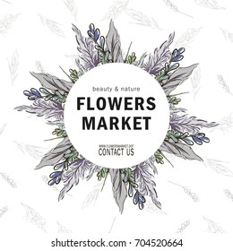 Vector composition of meadow flowers. Ticket, voucher, banner, card