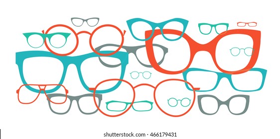 Vector composition of modern eye glasses on white background. Set for banners, flyers, covers, brochures, leaflets