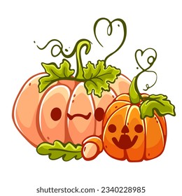 Vector composition on the theme of pumpkins and Halloween in a cute cartoon style.