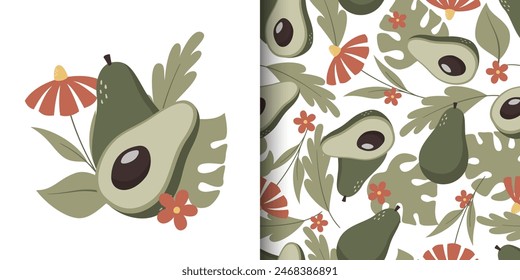 Vector composition and pattern with avocado